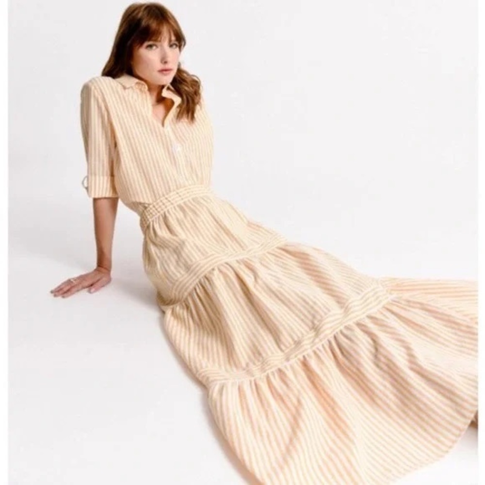 Molly Bracken Mustard Striped Midi Skirt